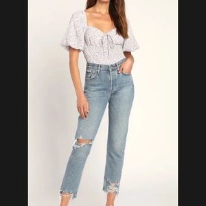 Lulus Lilac Floral Smocked Puff Sleeve Bodysuit Read Measurements For Size